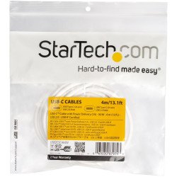 Cable 4m USB-C a USB-C con capacidad para Entrega de Alimentación de 5A, USB Tipo C, Cable de Carga USBC, USB 2.0, Blanco, Extre