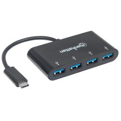 Hub USB -c (3.1) Manhattan 4 puertos color negro