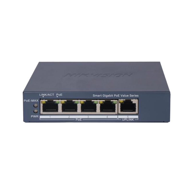 Switch Gigabit PoE+, Administrable, 4 Puertos 1000 Mbps PoE+, 1 Puerto 1000 Mbps Uplink, Configuración Nube Hik-PartnerPro, Modo