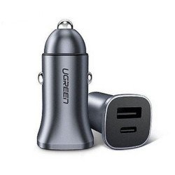 Cargador de Auto 24W, Puerto USB-A y USB-C, Carga Rápida
