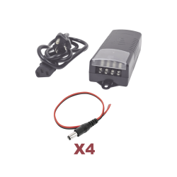 Kit con fuente epcom con salida de 12 VCC a 5 amper con 4 salidas, inc