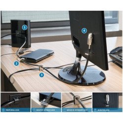Cable de Bloqueo Para Computadora de escritorio, Portátil, Monitor, 2.44m, Bloqueo por Llaves Maestras, Acero al carbono, Plá