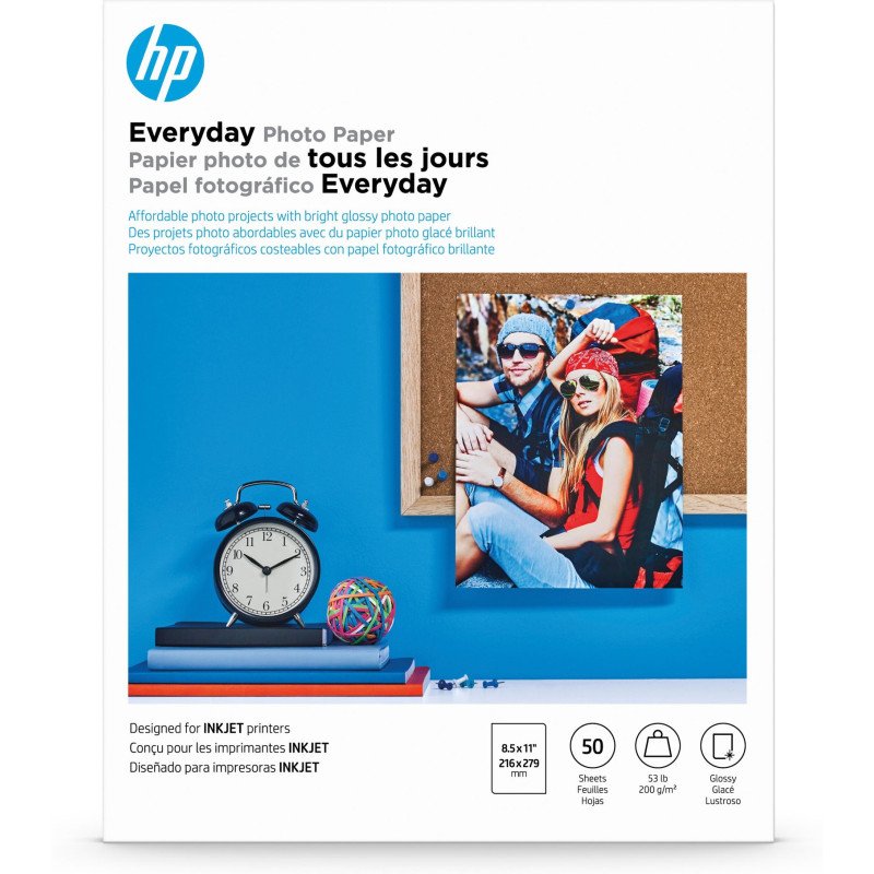 Papel fotográfico HP Everyday, Reciclado, Carta, 215.90mm x 279.40mm, Semisatinado, 50 / Paquete Papel fotográfico HP Everyday, Reciclado, Carta, 215.90mm x 279.40mm, Semisatinado, 50 / Paquete