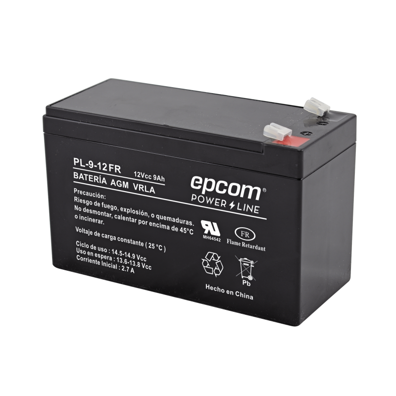 Batería de respaldo para equipo electrónico, UL, 12v @ 9 ah, tecnología agm-vrla, retardante a la flama, uso en: alarma de intru