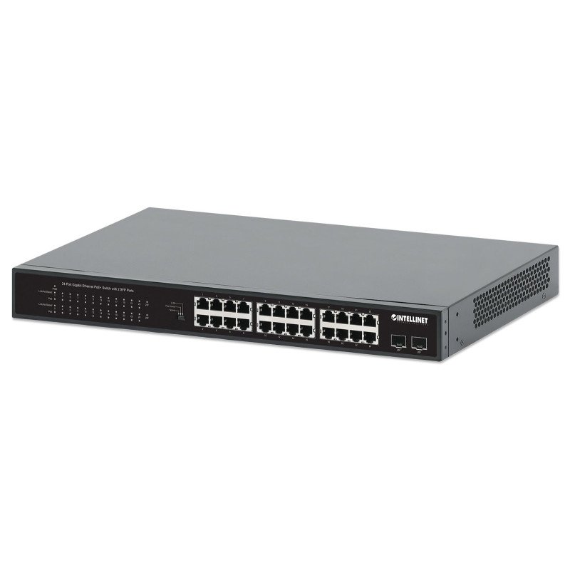 PoE Switch GB 24 ptos 19" 30W/pto, 370W, 2 SFP Ports