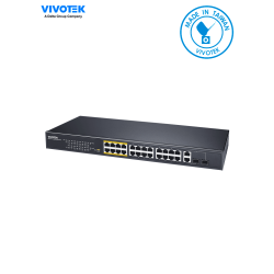 Switch PoE no administrable, 24 puertos PoE FE RJ45, 2 puertos Combo GE RJ45,SFP, 30W por puerto, 380W totales, 8 puertos Modo E