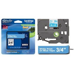 Cinta Brother laminada TZe545 blanco sobre azul 18 mm de grosor