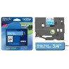 Cinta Brother laminada TZe545 blanco sobre azul 18 mm de grosor