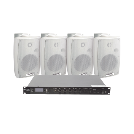 Kit de amplificador de audio 120w para rack, 4 altavoces de pared color blanco 2.5w - 20w, sistema 70, 100v