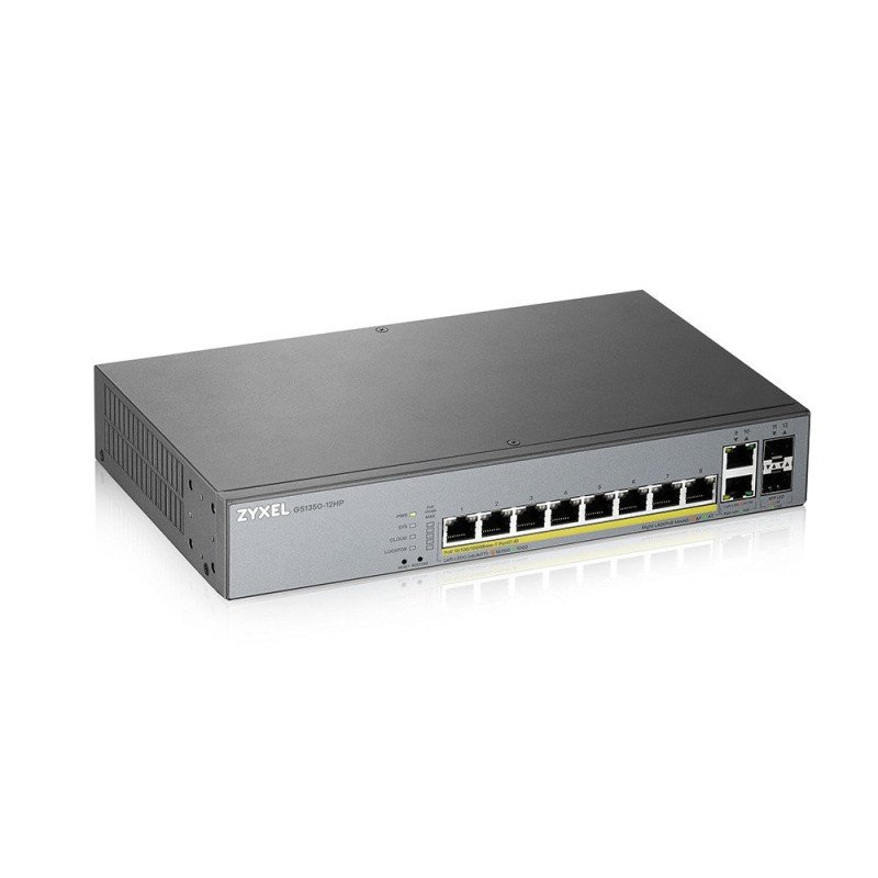 Switch Poe gigabit 8ptos+2uplink Enterprise nébula ZyXEL GS1350-12hp 10 puertos RJ45 10/100/1000mbps Poe+ af/at + 2 puertos SFP