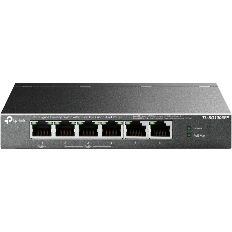 Switch Poe TP-Link TL-SG1006PP, No administrado, Gigabit Ethernet (10/100/1000), Energía sobre Ethernet (PoE), Montaje en rack