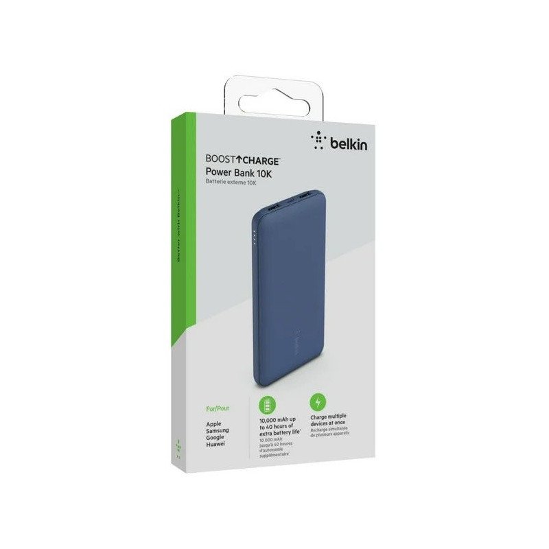 Cargador portátil, 10000 mAh, 15Watt, 3 conectores de salida (2 x USB, 24 pin USB-C), azul