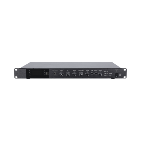 Amplificador de Audio, 1 canal, 350 W, Sistema 100V y Baja Impedancia, 4 Entradas de Micrófono Balanceadas, Bluetooth, USB, SD,