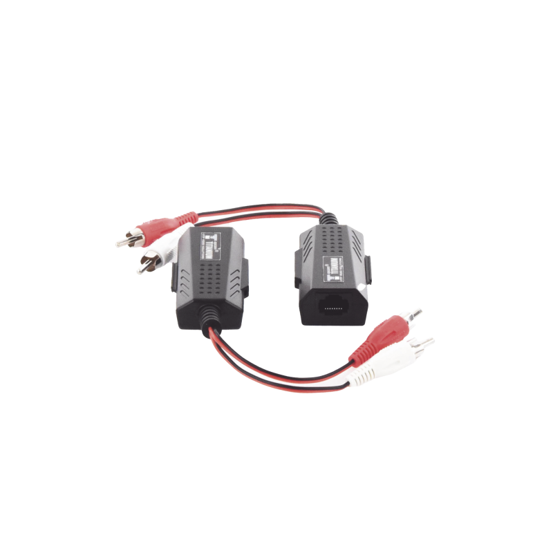 Balun Extensor de audio análogo estéreo RCA a RJ45, Distancia 800 mts, Cable CAT5-6, Conector 100% COBRE, protección TVS, Calida