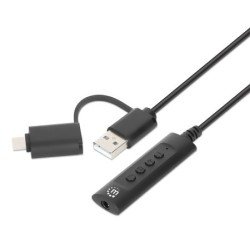 Cable Manhattan 153560, Negro, USB-C & USB-A, USB-A & 3.5 mm, Macho, Hembra, Cloruro de polivinilo (PVC)