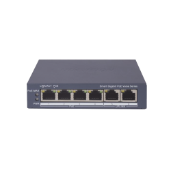 Switch Gigabit PoE+, Administrable, 4 Puertos 1000 Mbps PoE+, 2 Puertos 1000 Mbps Uplink, Configuración Nube Hik-PartnerPro, Mod