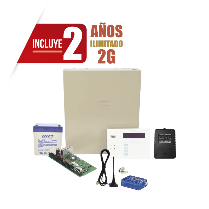 (2 Años datos ILIMITADO INCLUIDO) Kit Vista48LA con comunicador MINI012G, Teclado, Gabinete, Batería y Transformador