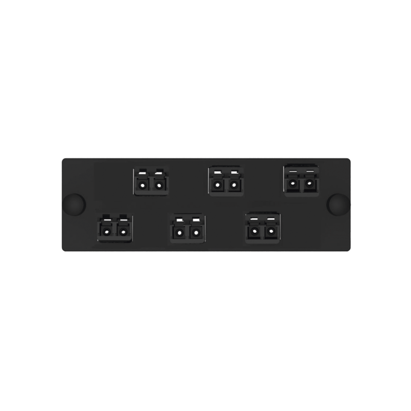 Placa Acopladora de Fibra Óptica FAP, Con 6 Conectores LC Dúplex (12 Fibras), Para Fibra Multimodo OM3/OM4, Color Negro