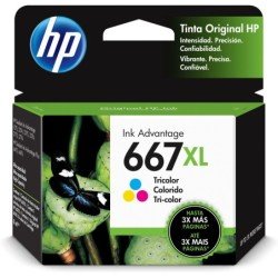 Cartucho de tinta HP 667XL Tri-color Original. Alto rendimiento,