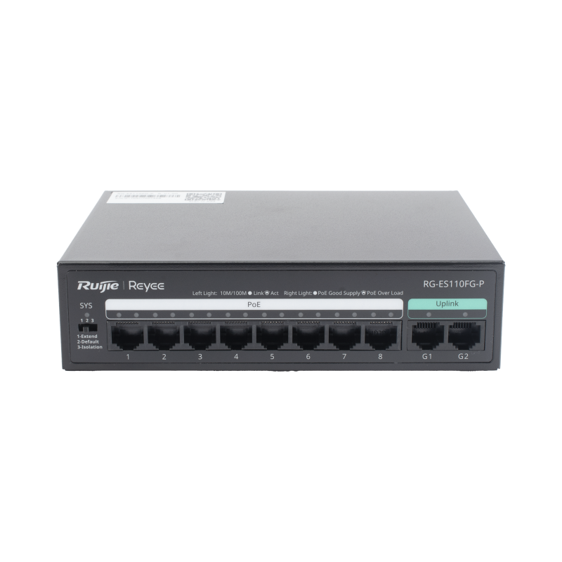 Switch PoE no administrado de 2 puertos Gigabit y 8 puertos 10/100 Mbps