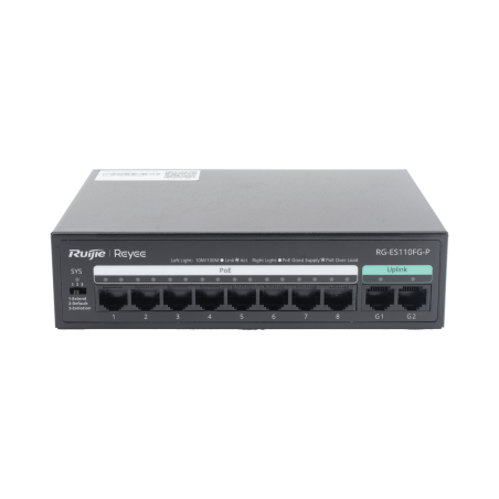Switch PoE no administrado de 2 puertos Gigabit y 8 puertos 10/100 Mbps
