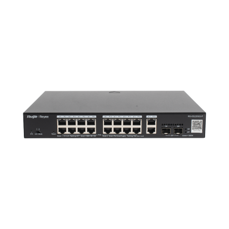 Switch L2 Administrable PoE con 16 puertos Gigabit PoE 802.3af/at + 2 SFP para fibra 1Gb, gestión gratuita desde la nube, 240w