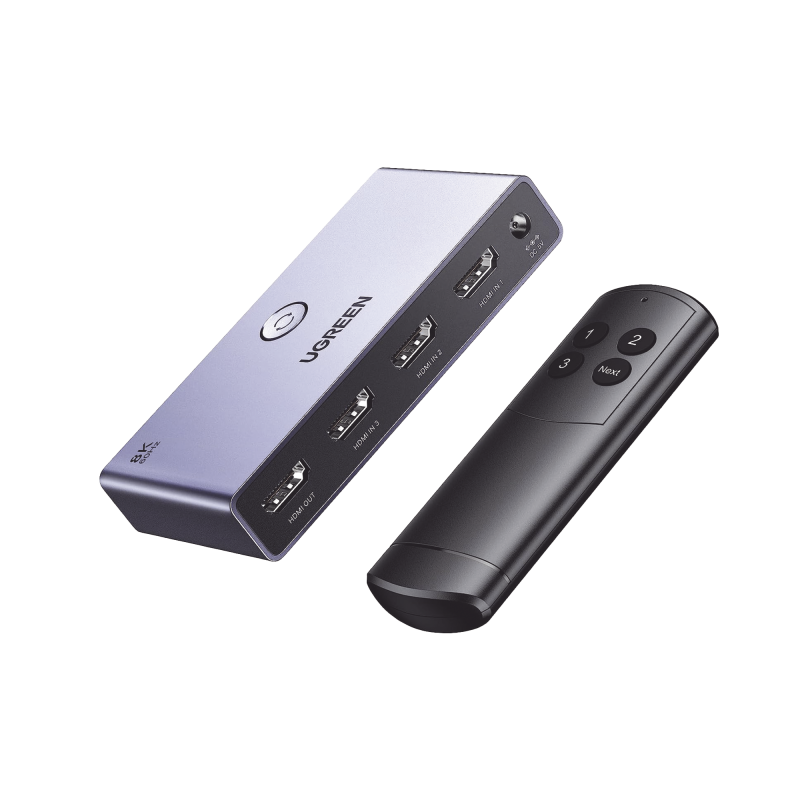 Switch (Splitter) 8K HDMI 2.1, 3 entradas 1 Salida, Incluye Control Remoto, Soporta 8K@60Hz 4K@120Hz 4K@60Hz 3D, HDR, HDCP 2.3,