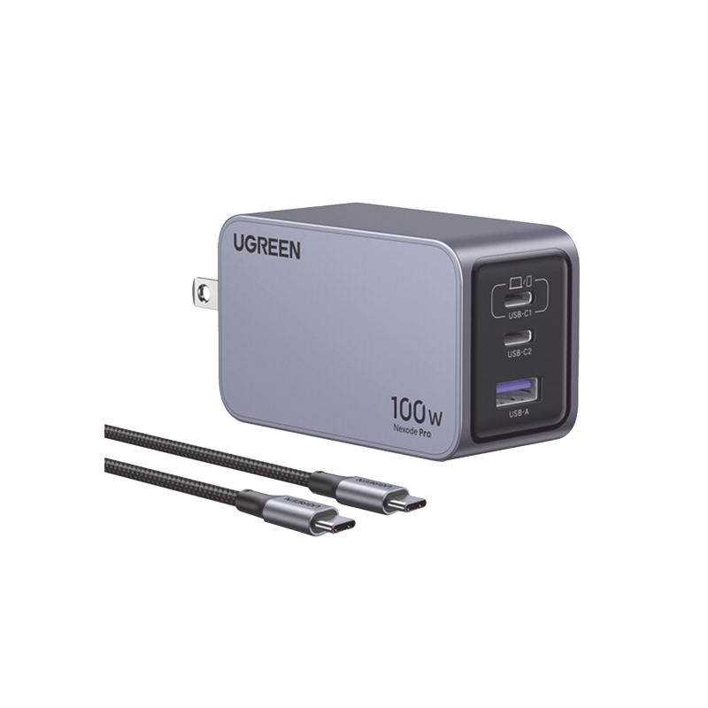 Cargador de 100W serie Nexode Pro, 3 Puertos de Carga Rápida, 2 USB-C, 1 USB-A, Tecnología GaNInfinity, PD3.1 de 100W, QC4.0, Te