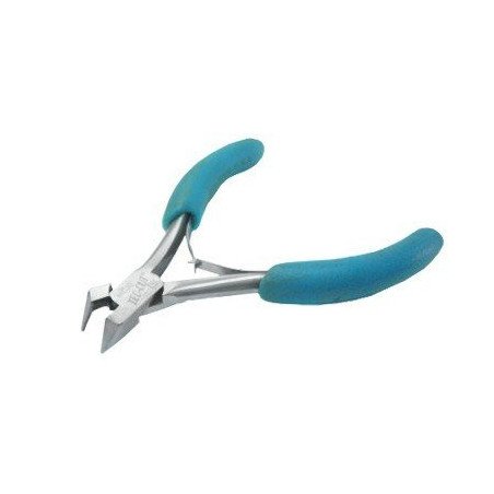Pinza de corte fino frontal al ras, templada y de 4" de largo.