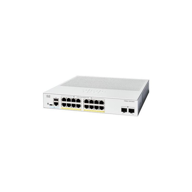 Switch Catalyst 1300, 16 puertos Gigabit Ethernet, PoE+ con 120W totales, 2 Puertos SFP (2x1G), Incluye cable CAB-16AWG-AC, el S