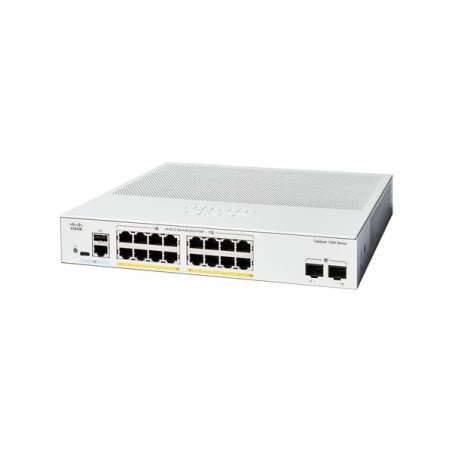 Switch Catalyst 1300, 16 puertos Gigabit Ethernet, PoE+ con 120W totales, 2 Puertos SFP (2x1G), Incluye cable CAB-16AWG-AC, el S