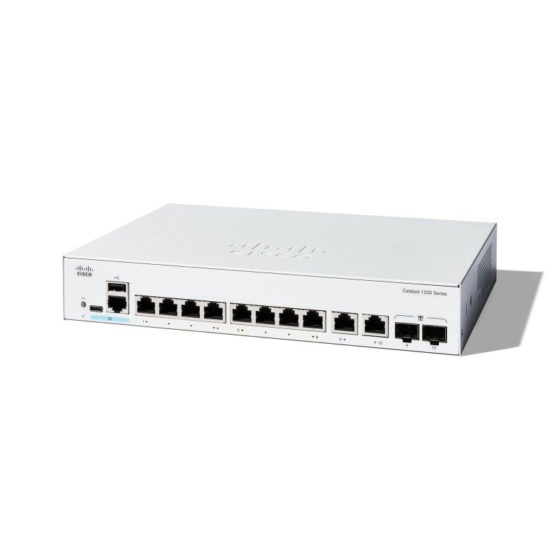 Switch Catalyst 1200, 8 puertos Gigabit Ethernet, No PoE, 2 puertos SFP (2x 1G), Incluye cable CAB-16AWG-AC, el Smartnet se adqu