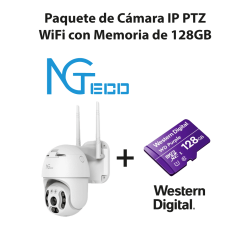 Paquete de cámara NGC4200 IP PTZ WiFi 3 MP con memoria de 128 GB micro SDXC, línea Purple, clase 10 U1