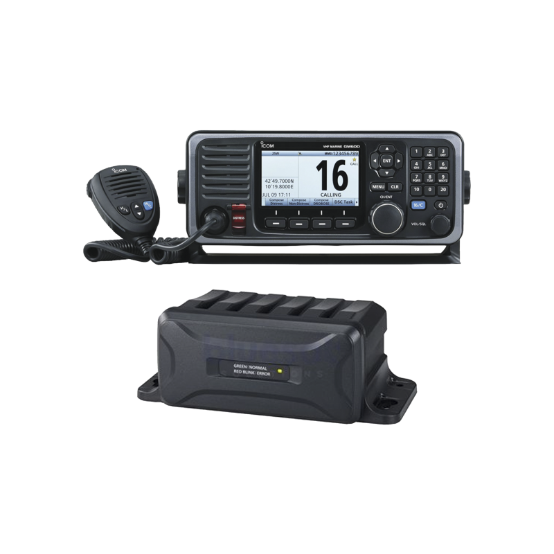 Radio Móvil Marino en banda de VHF, Rx: 156.025-162.000, Tx: 156.025-161.600 MHz, cumple con GMDSS bajo el requerimiento de SOLA