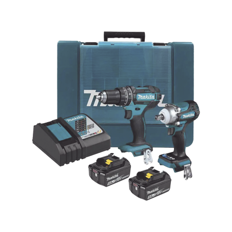 Kit de Rotomartillo Atornillador DHP482 + Atornillador de Impacto DTW301, incluye 2 Baterías BL1850B, 1 Cargador DC18SD y Maletí