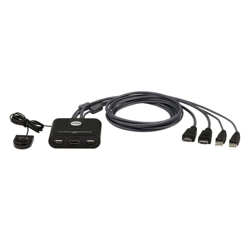 Switch KVM, USB FHD HDMI, de 2 puertos en formato cable