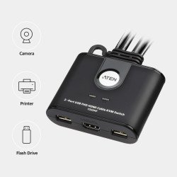 Switch KVM, USB FHD HDMI, de 2 puertos en formato cable