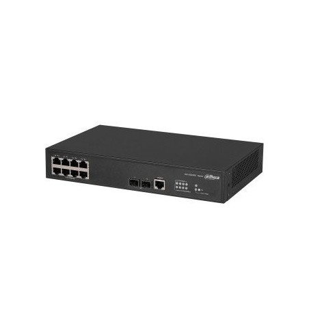 Switch Gigabit administrable de capa 2 con 8 puertos 10/100/1000 Base-T y 2 ranuras SFP de 1 Gbps. Ofrece una capacidad de switc
