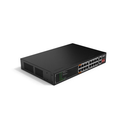 Switch PoE de 18 Puertos, 135 Watts Totales, 16 Puertos PoE 10/100, 2 Puertos Uplink 10/100/1000, Switching 7.2 Gbps, Compatible