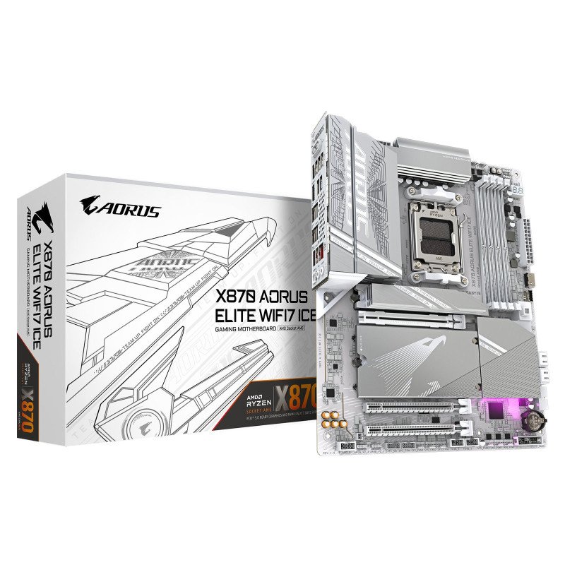Tarjeta madre Gigabyte X870 a elite wf7 ice, socket AM5, DDR5 x4 8200 mt/s, wifi 7, BT 5.4, PCIe x16 5.0, m.2, ATX, gamer