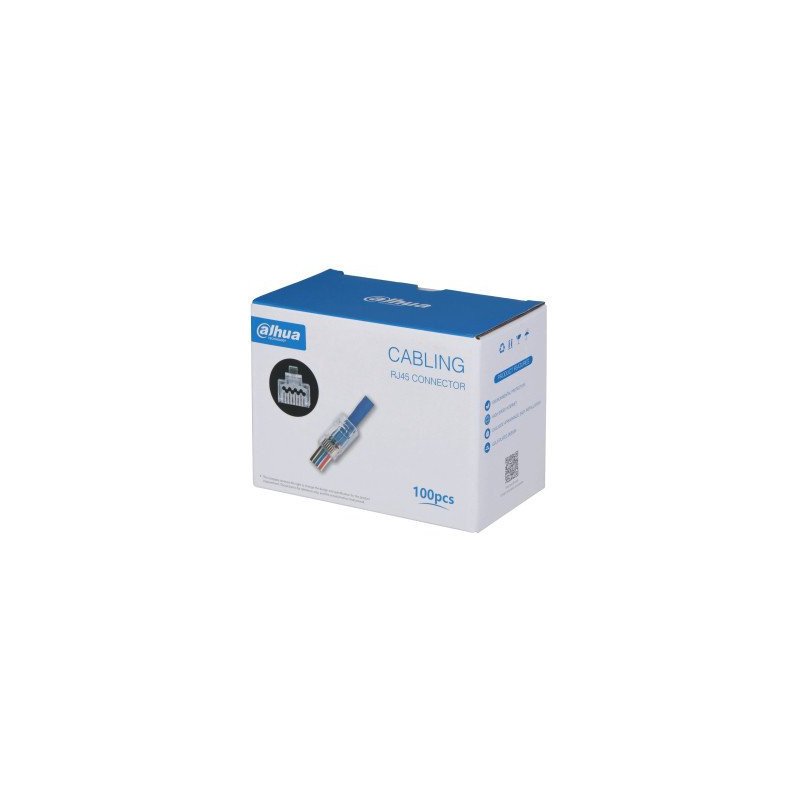Caja con 100 Plugs Pass through RJ45 Cat6, Chapado de Oro de 15 U", Clasificación de Resistencia al Fuego UL94V-2