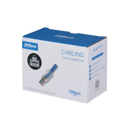 Caja con 100 Plugs Pass through RJ45 Cat6, Chapado de Oro de 15 U", Clasificación de Resistencia al Fuego UL94V-2