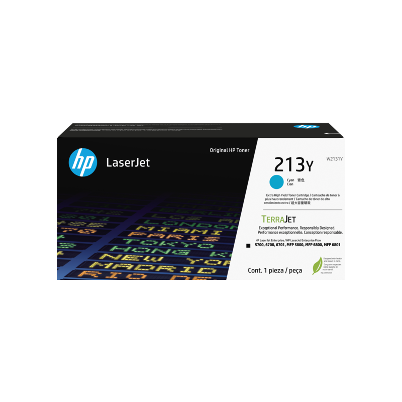 Cartucho de tóner original HP LaserJet 213Y de rendimiento superior, negro, 18000 páginas, Cian Cartucho de tóner original HP LaserJet 213Y de rendimiento superior, negro, 18000 páginas, Cian