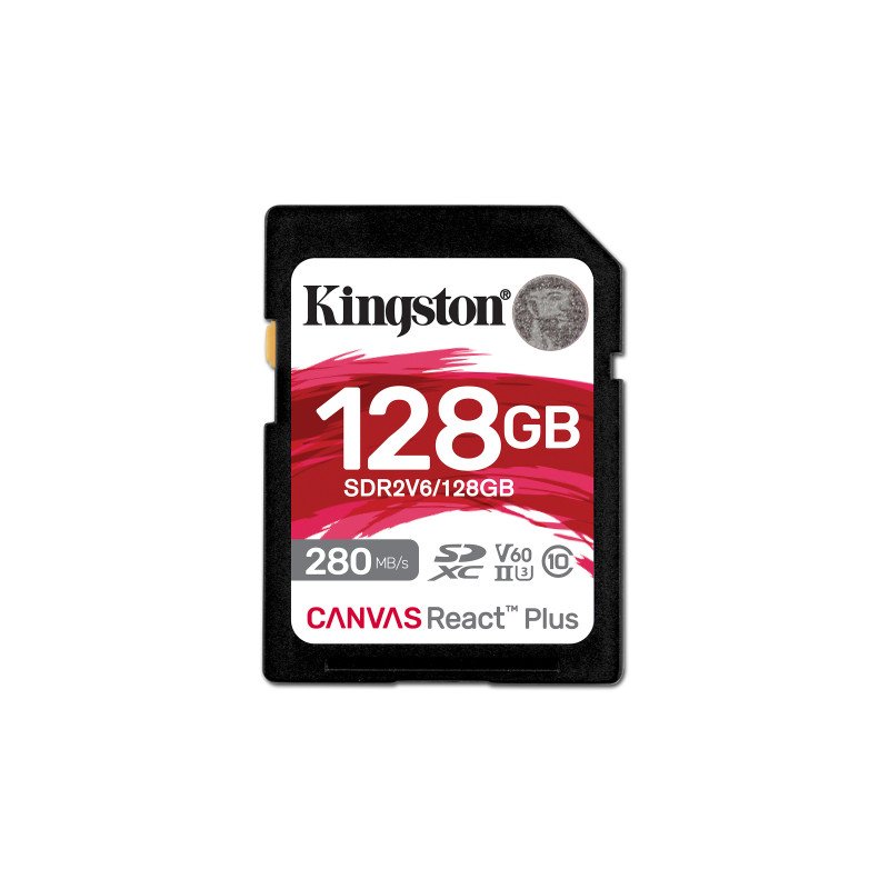 PP FLASH SDXC MEMORIA KINGSTON 128GB CANVAS REACT PLUS UHS-II 280R 100W U3 V60 for Full HD 4K PP FLASH SDXC MEMORIA KINGSTON 128GB CANVAS REACT PLUS UHS-II 280R 100W U3 V60 for Full HD 4K