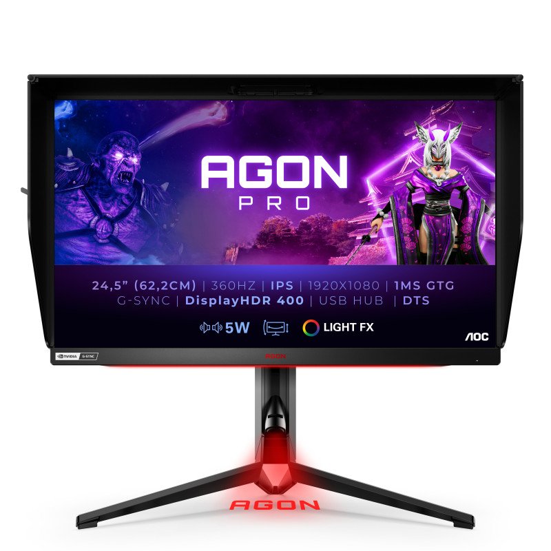 Monitor gamer AOC 25, panel IPs, 240 - 260 Hz, t.d.r. 1 ms, AMD free sync, color negro y rojo, HDMI, VGA, DisplayPort, aspecto 1
