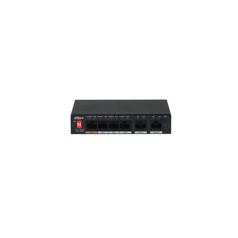 Switch Dahua PFS3006-4ET-60, No administrado, L2, Fast Ethernet, Energía sobre Ethernet (PoE), Montaje de pared