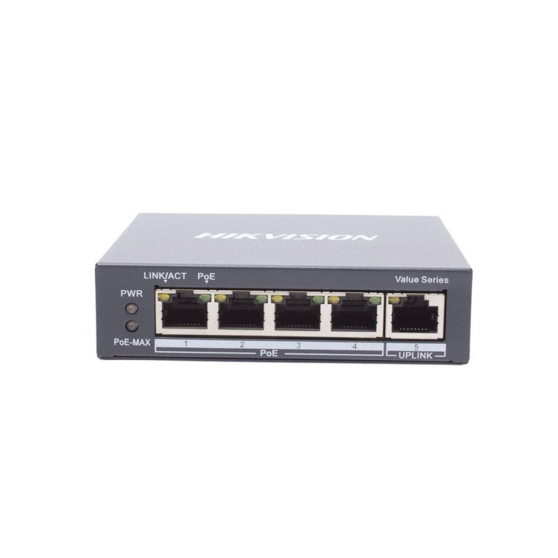 Switch gigabit PoE+, no administrable, 4 puertos 10/100/1000 Mbps PoE+, 1 puerto 10/100/1000 Mbps uplink, 35 w
