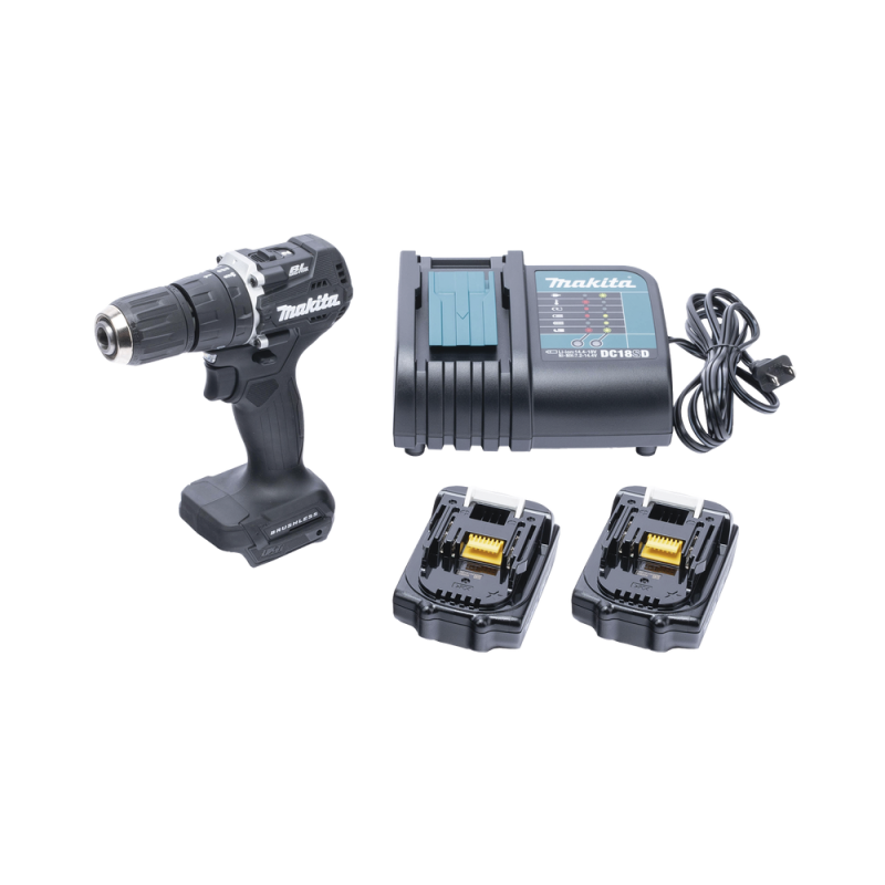 Rotomartillo/taladro inalámbrico sin carbones, broquero de ½", 1,700 rpm, 18vcd, torque: 40 n.m con 2 bat. (1.5ah) y cargador.