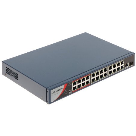 Switch PoE+, No Administrable, 24 Puertos 10/100 Mbps PoE+, 1 Puerto 10/100/1000 Mbps + 1 Puerto SFP Uplink, PoE hasta 250 metro