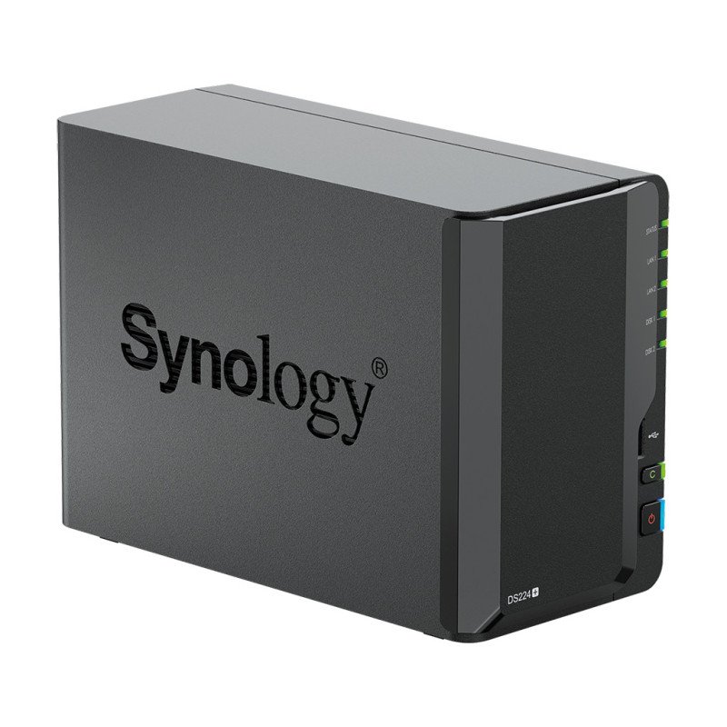 NAS Synology DS224+, 2 bahías núcleo cuádruple hasta 2.7 GHz 2GB DDR4, ampliable hasta 6GB, 2 LAN gigabit, USB 3.2 x2, SATA, hot